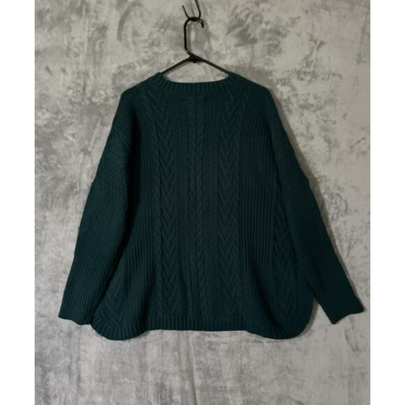 Natural Reflection Cable Knit Sweater Green Womens Size L Pullover Side Slits - Picture 8 of 9